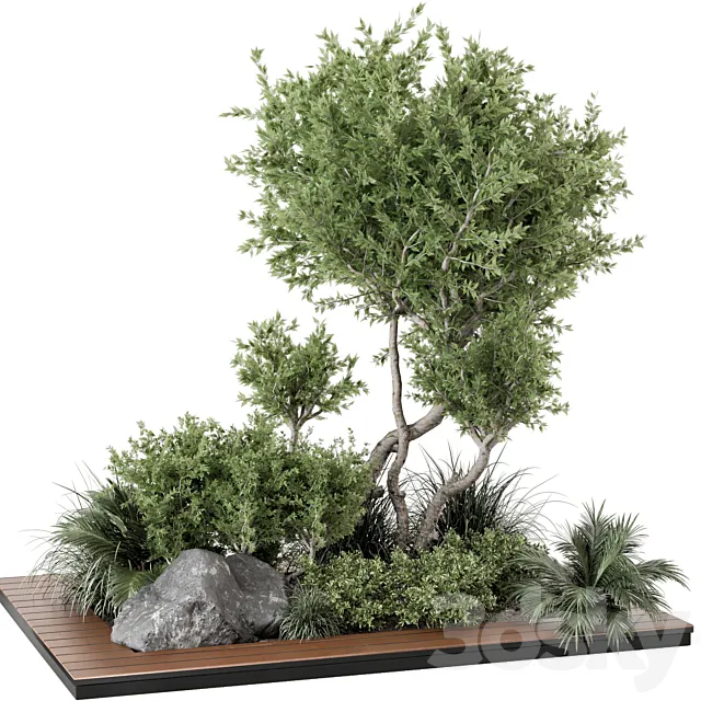 Outdoor Garden Set Bush and Tree – Garden Set 813 3DModel