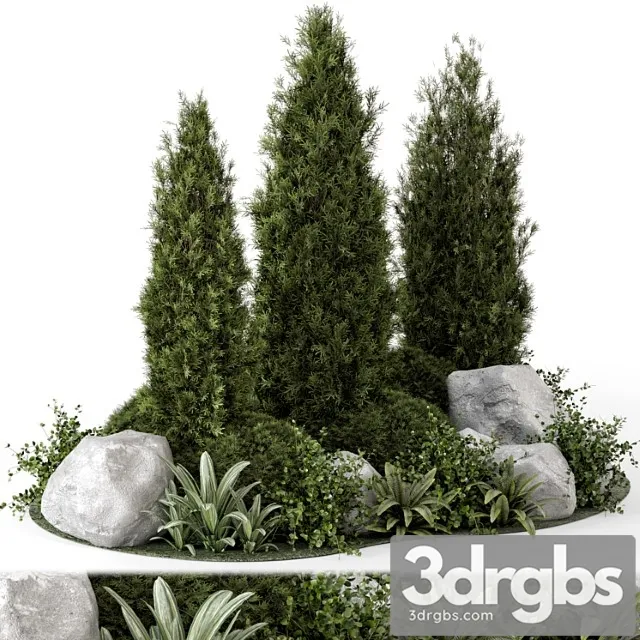 Outdoor Garden Set Bush And Tree Garden Set 846 3D Model Download