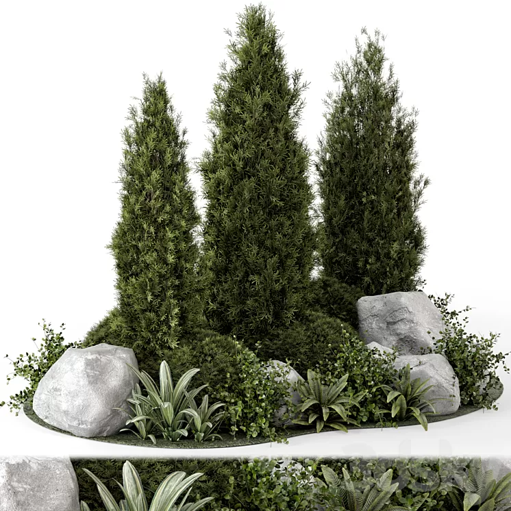 Outdoor Garden Set Bush and Tree – Garden Set 846 3D Model Free Download