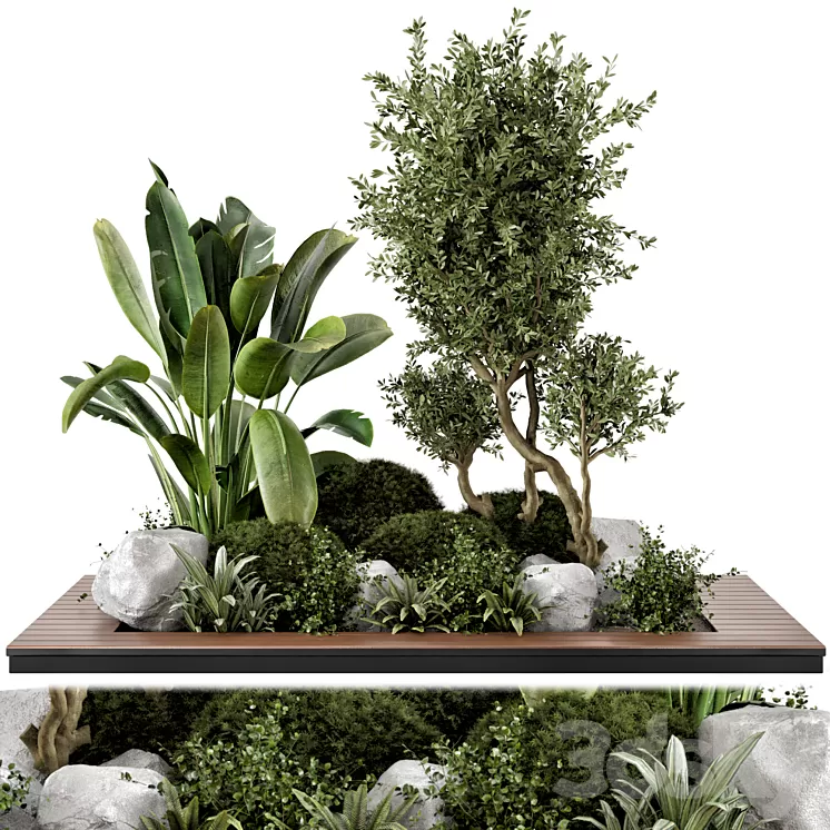 Outdoor Garden Set Bush and Tree – Garden Set 908 3D Model Free Download