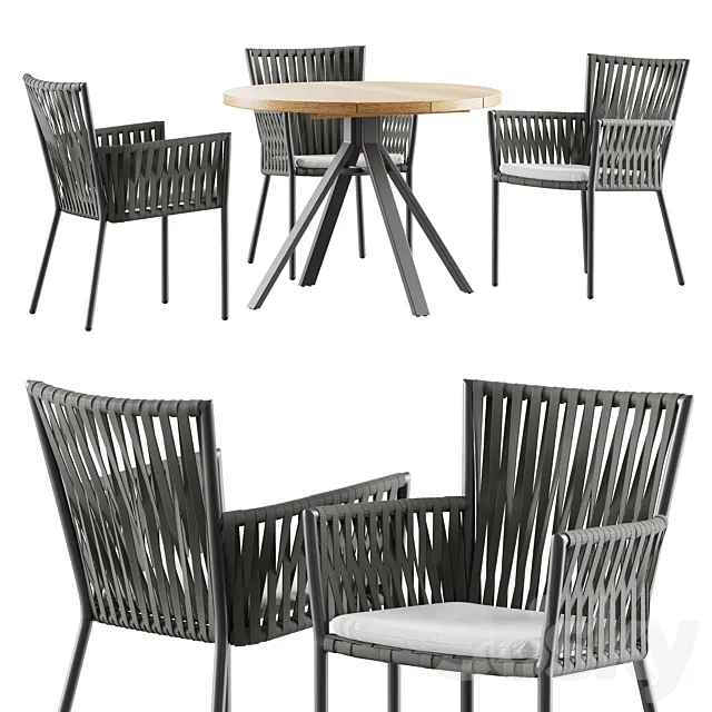 Outdoor garden wicker woven dining set Skyline design Bowline 3D Model