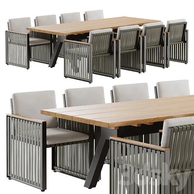 Outdoor garden wicker woven dining set Skyline design Horizon 3DModel