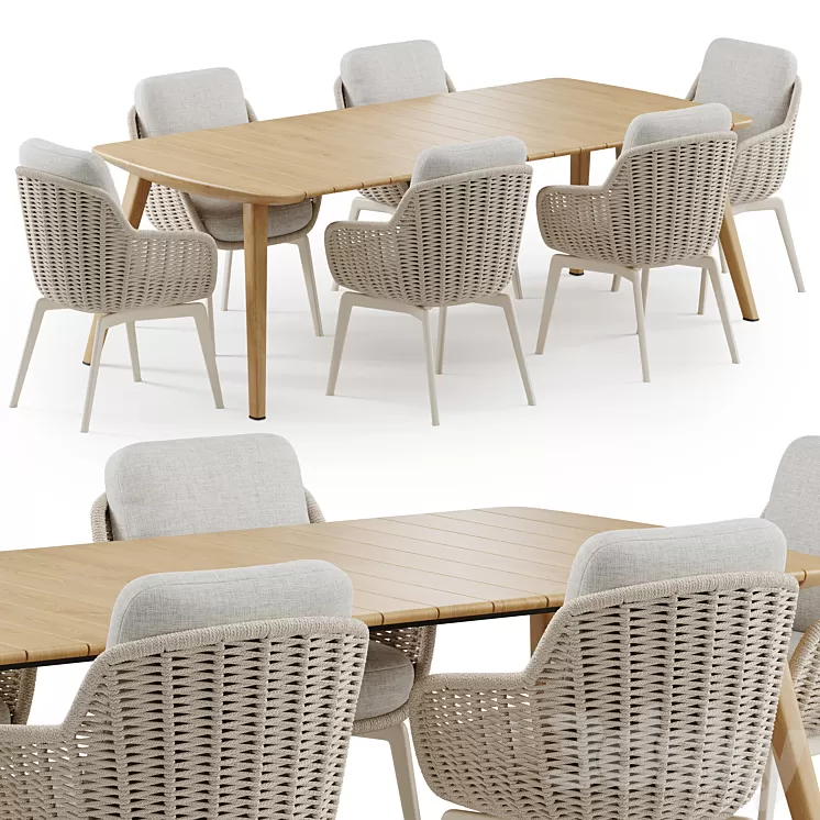 Outdoor Garden Woven Dining Set Belt Cord 3D Model Free Download