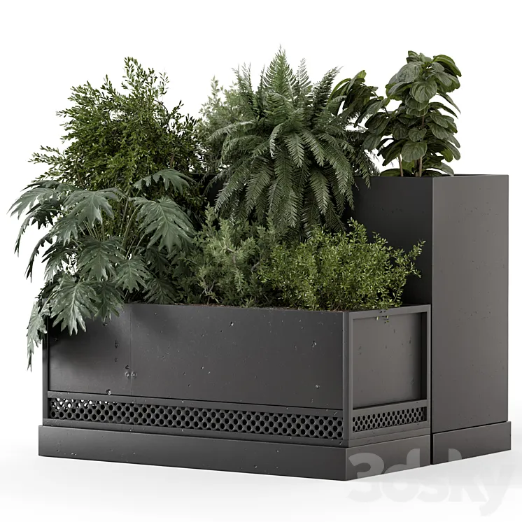 Outdoor Plant Box in rusty Concrete Pot on Metal Shelf – Set 1453 3D Model Free Download