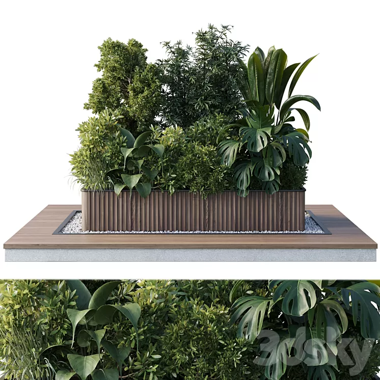 Outdoor plant Collection 114 – Wooden box for plant garden 3D Model Free Download