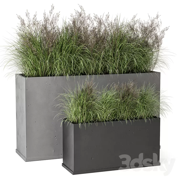 Outdoor Plants Bush in rusty Concrete Pot – Set 565 3D Model Free Download
