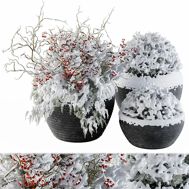 Outdoor Plants tree in Concrete Pot Snow – Set 107 3D Model