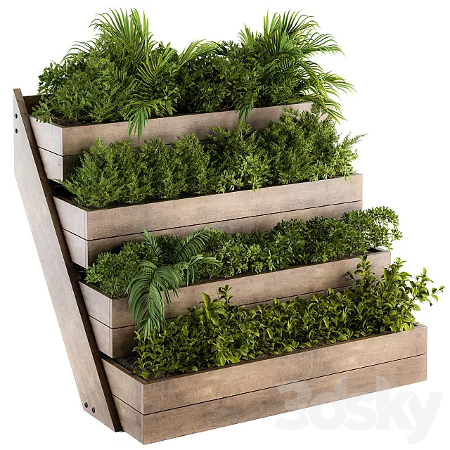 Outdoor Plants Wooden Plant Box – Set 153 3D Model