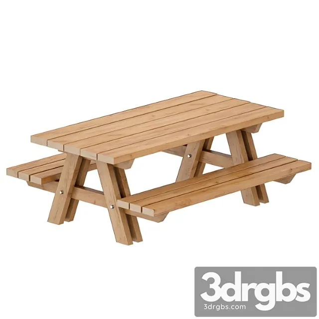Outdoor wooden picnic table 3D Model Download