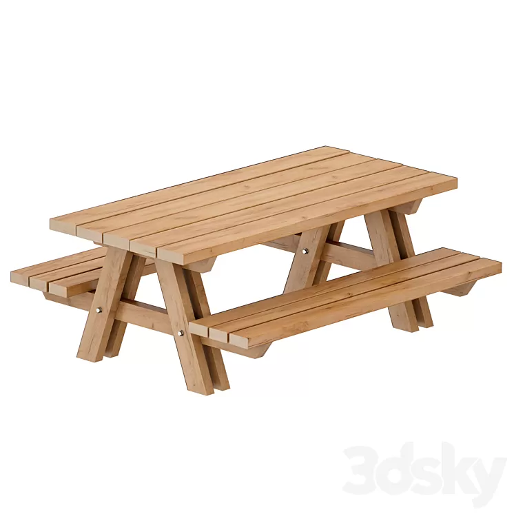 Outdoor Wooden Picnic Table 3D Model