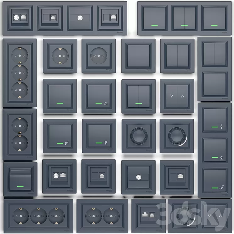 Outlets and Switches Schneider Electric Asfora series 3D Model