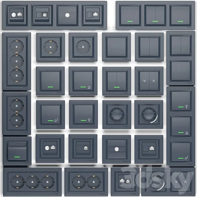 Outlets and Switches Schneider Electric Asfora series 3DModel Outlets and Switches Schneider Electric Asfora series 3DModel