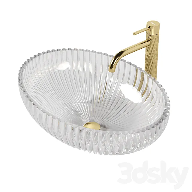Oval cristal sink with Rea Lungo ART L.Gold mixer 3D Model Oval cristal sink with Rea Lungo ART L.Gold mixer 3D Model