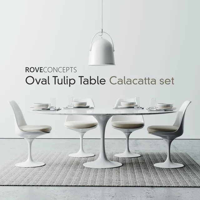 Oval Tulip Table 78 Calacatta set 3D Model