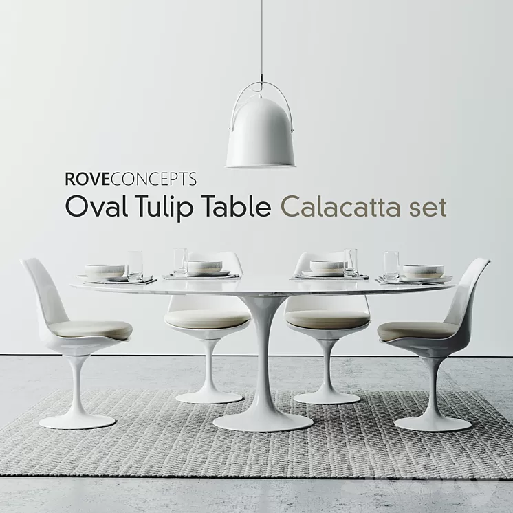 “Oval Tulip Table 78″” Calacatta set” 3D Model
