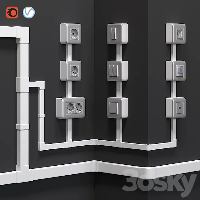 Overhead electrician Legrand Mosaic with cable channels 3D Model Overhead electrician Legrand Mosaic with cable channels 3D Model