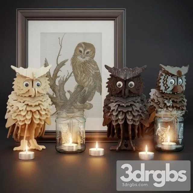 Owl Set Sculpture 3D Model Download