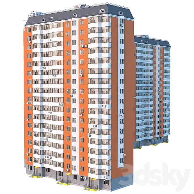 P44T corner 4 sections 17 floors 3D Model