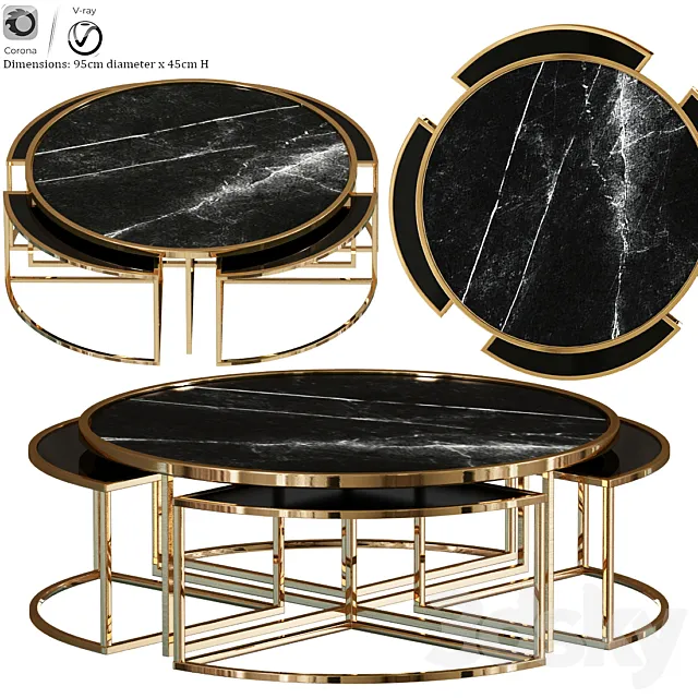 Padova 5 Piece Coffee Table Set 3DModel