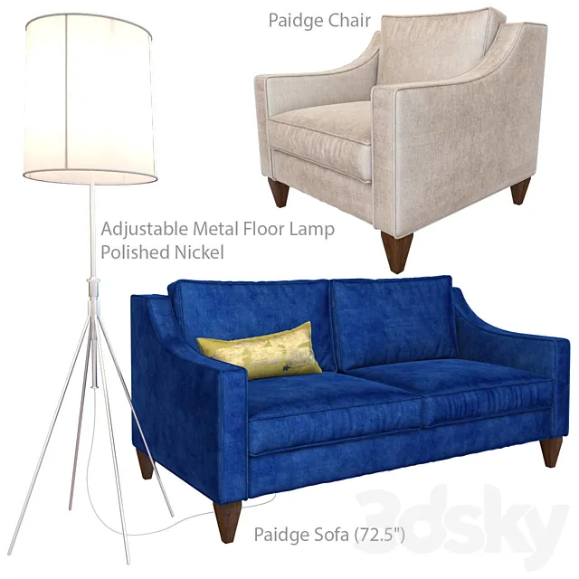 Paidge sofa Paidge chair and Adjustable Metal Floor Lamp 3DModel Paidge sofa Paidge chair and Adjustable Metal Floor Lamp 3DModel