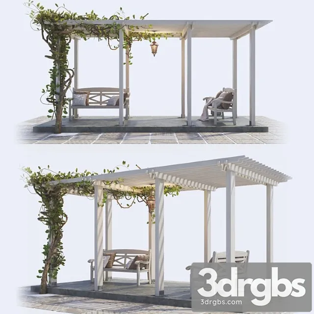 Painted Wooden Pergola 3D Model Download