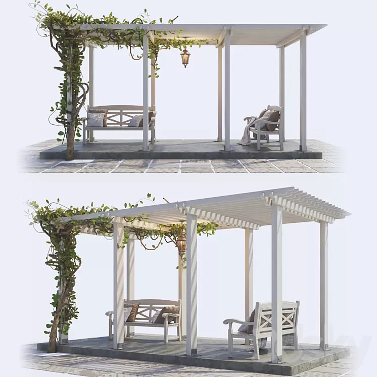 Painted Wooden Pergola 3D Model