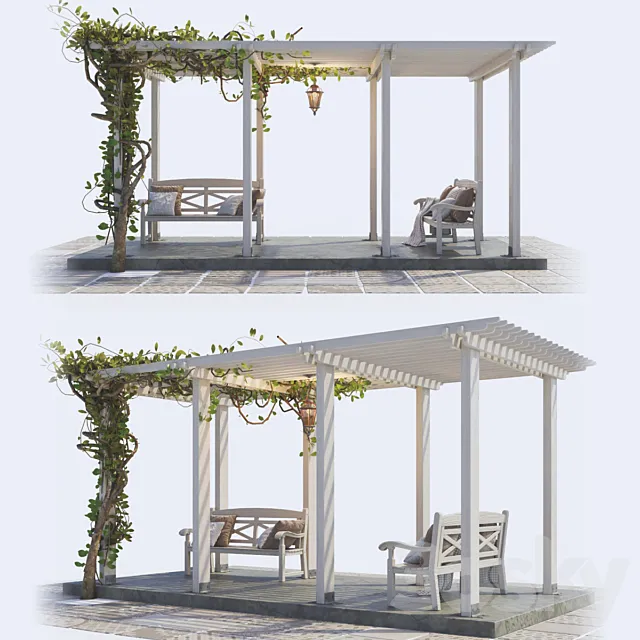 Painted Wooden Pergola 3DModel