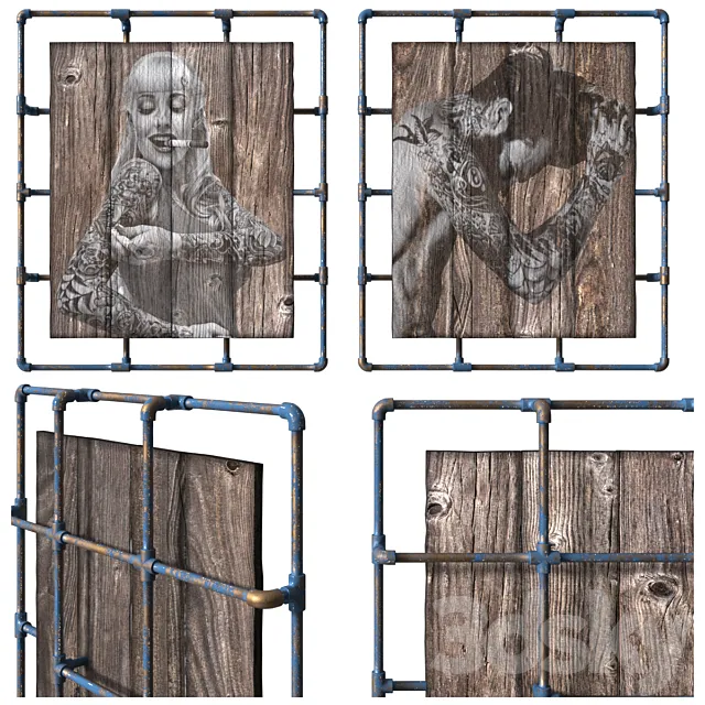 Painting on natural wooden boards. The loft-style. 3D Model Painting on natural wooden boards. The loft-style. 3D Model