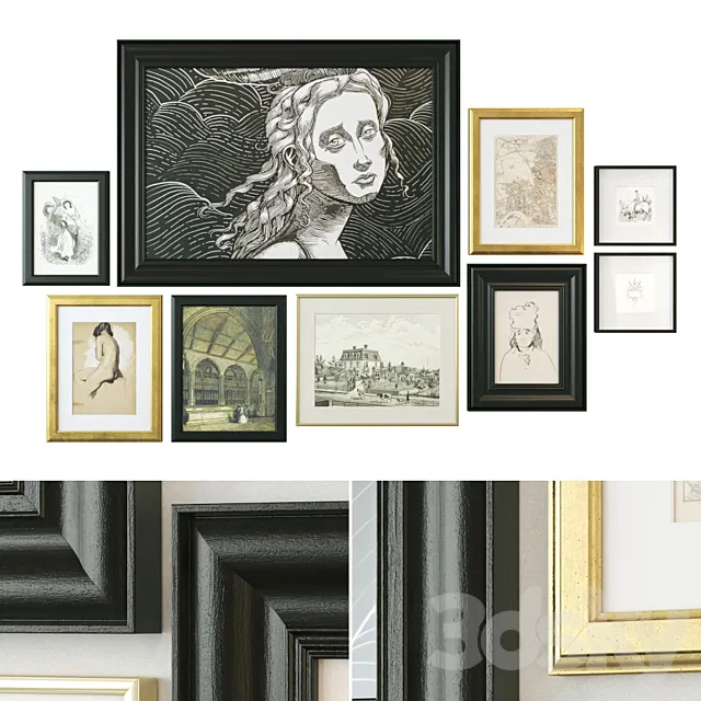 Paintings in classic frames 3D Model
