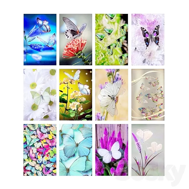 Paintings with butterflies and flowers. 3D Model Paintings with butterflies and flowers. 3D Model