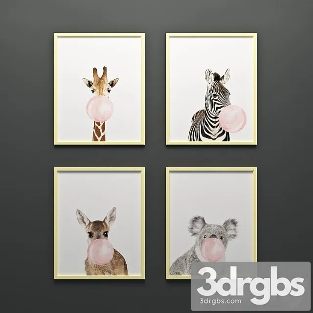 Paintings with funny animals 3D Model Download
