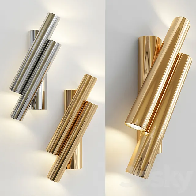 Pair of Two Oblique Rods Wall Sconces by Sciolari 3D Model