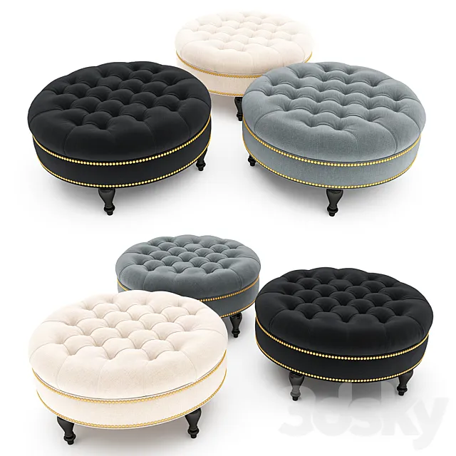 Palfrey Linen Modern Tufted Ottoman 3D Model Palfrey Linen Modern Tufted Ottoman 3D Model