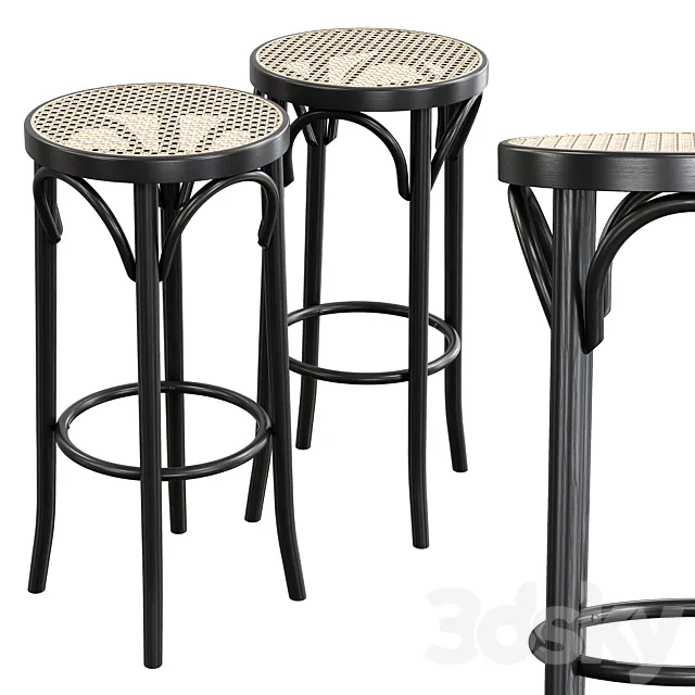 Pamono – Mid-Century Cane & Bentwood Stools by Michael Thonet 3D Model