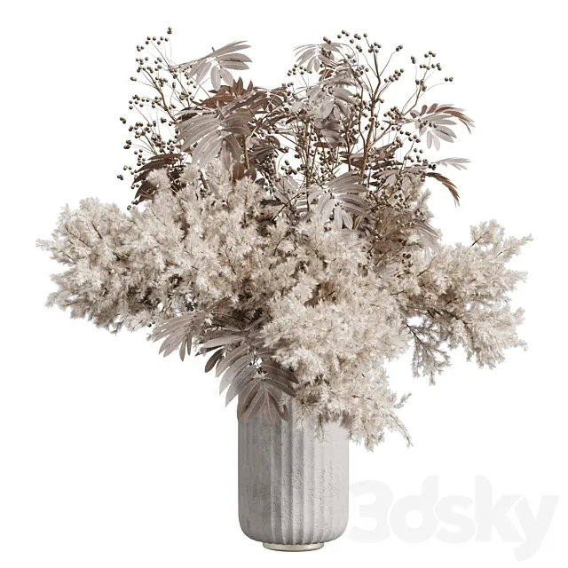 pampas dry flowers in a concrete vase bouquet 51 3D Model