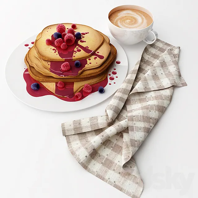 Pancake with raspberries 3D Model Pancake with raspberries 3D Model