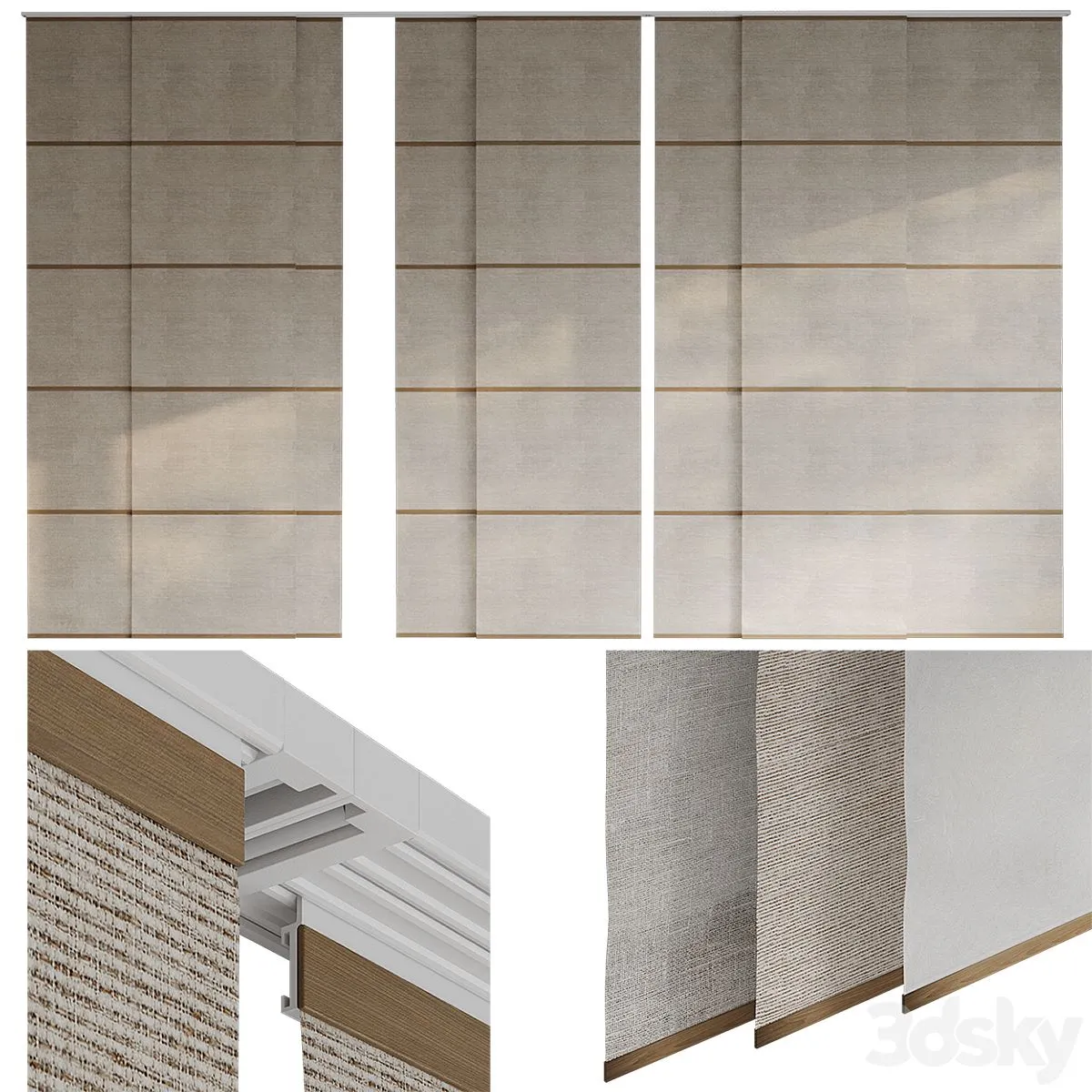 Panel curtains Japanese curtains 2 3D Model