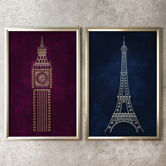 Panel Eiffel Tower and Big Ben 3DModel Panel Eiffel Tower and Big Ben 3DModel