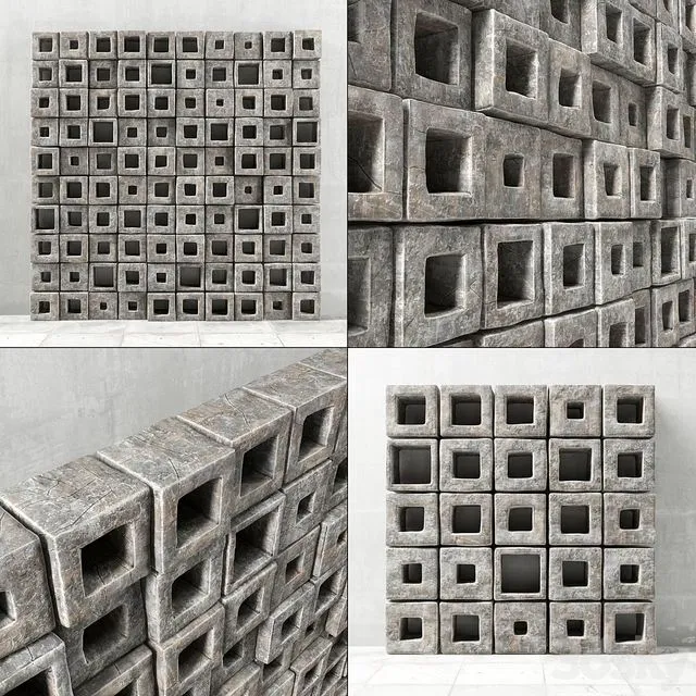 Panel stone cube hole Panel of stone cubes with a hole 3D Model Panel stone cube hole Panel of stone cubes with a hole 3D Model