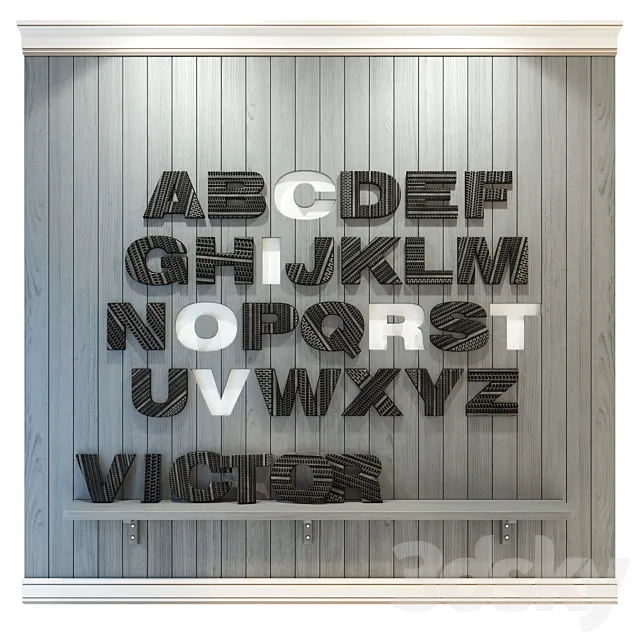 Panel to the nursery. Alphabet (English) gray 3D Model