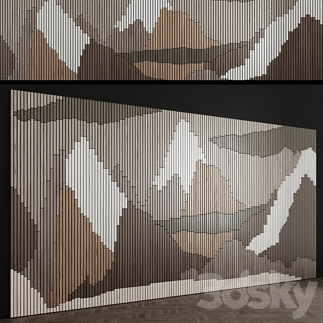 Pano “Mountains” made of wooden slats 3D Model Pano “Mountains” made of wooden slats 3D Model