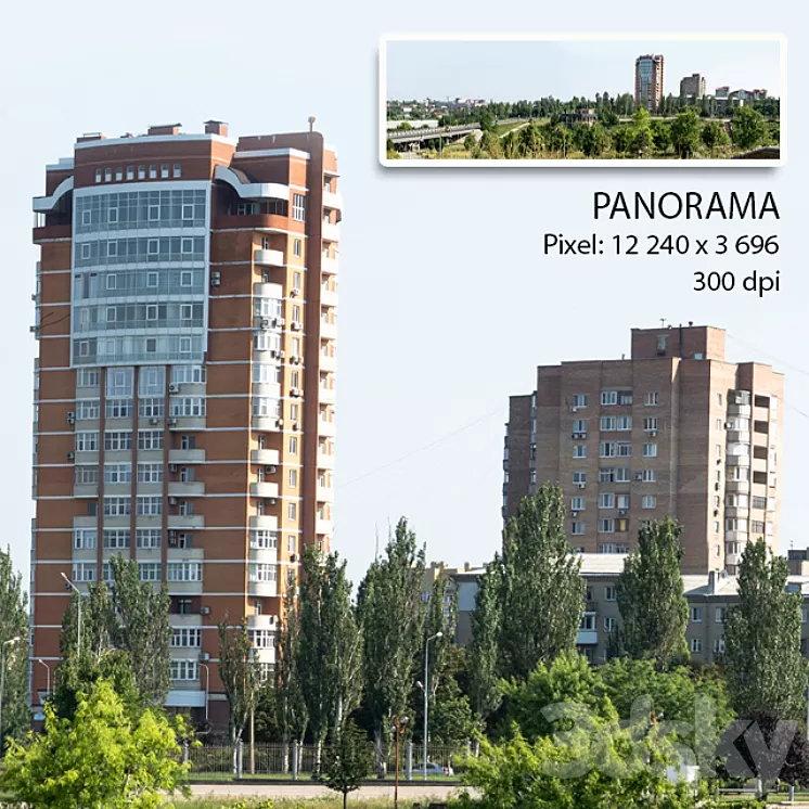 Panorama of the city. View of a residential building. 3D Model Panorama of the city. View of a residential building. 3D Model