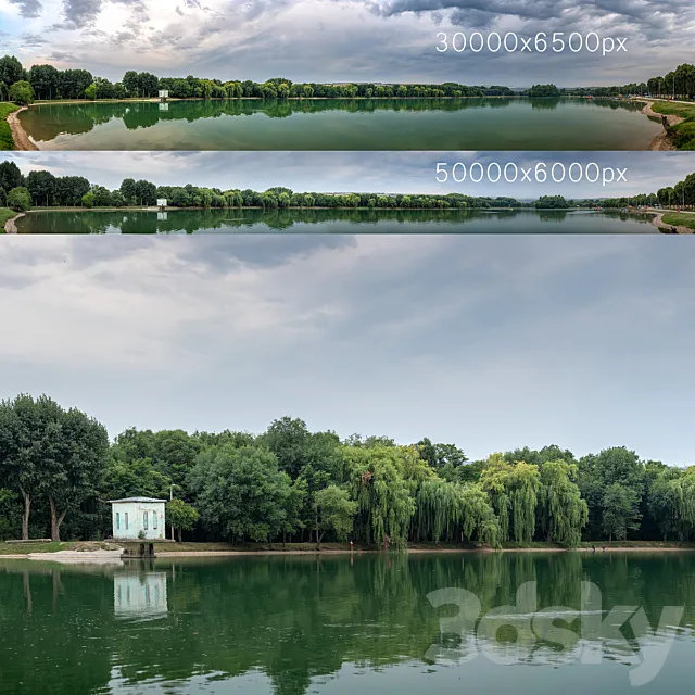 Panorama with a lake and trees v2. 30-50k 3DModel