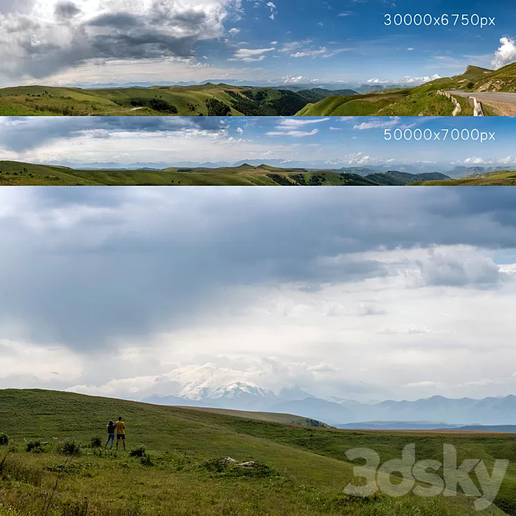 Panorama with Elbrus and hills. 2 pcs. 30-50k 3D Model Panorama with Elbrus and hills. 2 pcs. 30-50k 3D Model