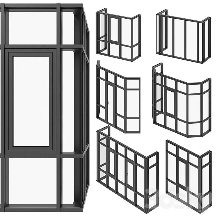 Panoramic corner glazing \/ corner stained glass 3D Model Free Download