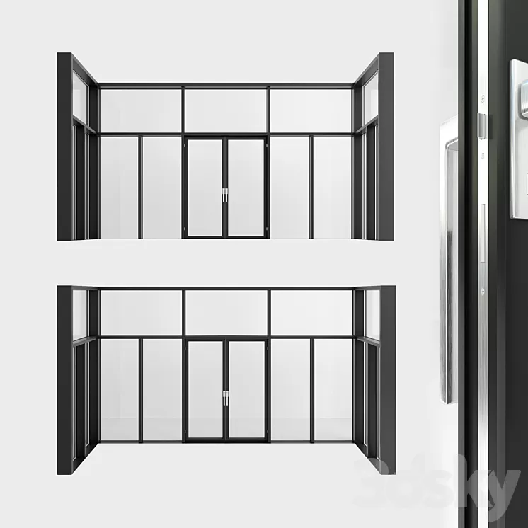 Panoramic glazing. A door. one 3D Model