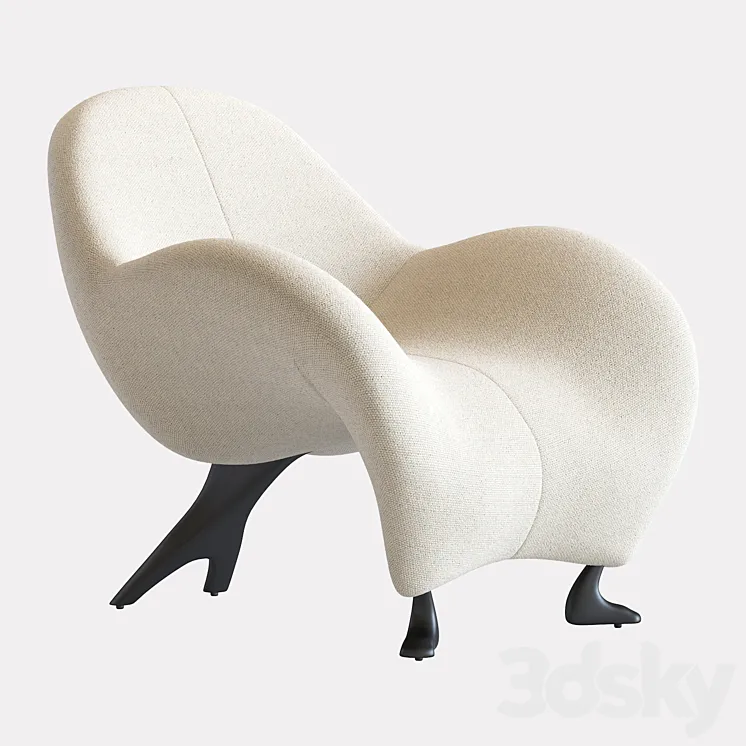 Papageno Chair by Leolux Upholstered in Bouclé Fabric 'Monza 00' 3D Model Free Download