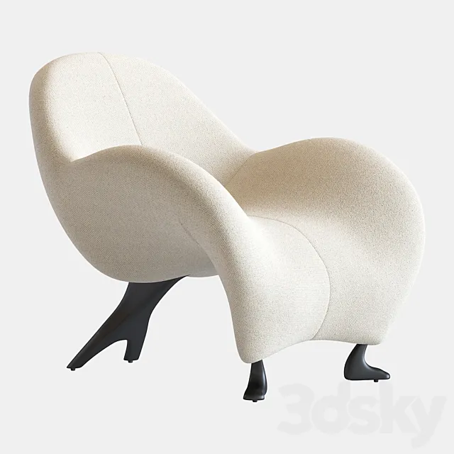 Papageno Chair by Leolux Upholstered in Bouclé Fabric ‘Monza 00’ 3DModel