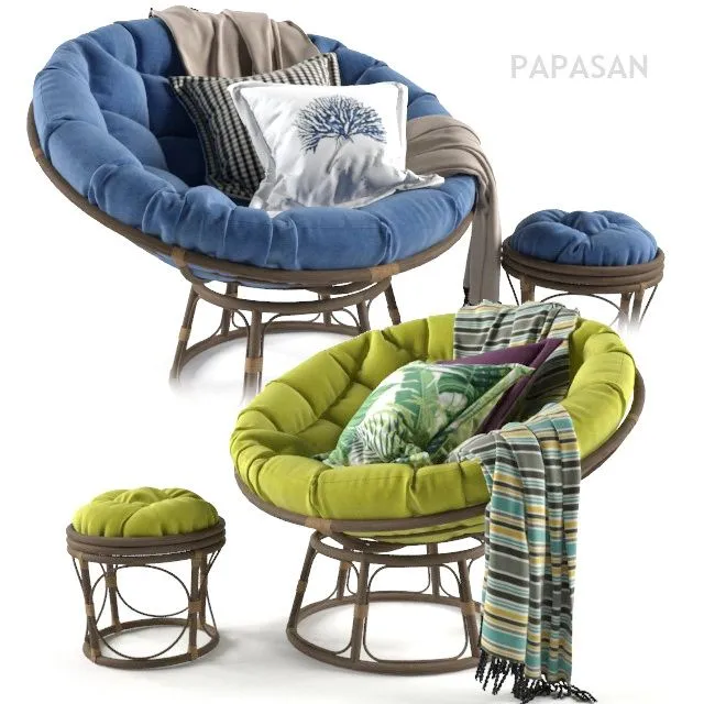 Papasan Chair with Cushion 3D Model