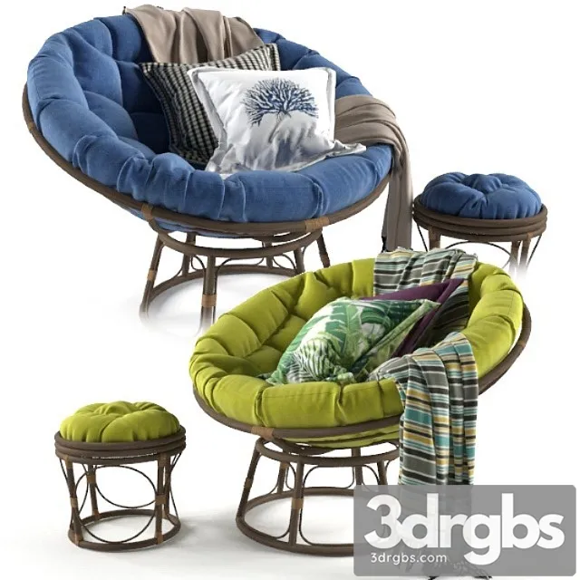 Papasan chair with cushion 3D Model Download